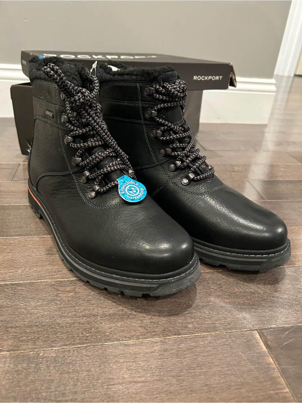 Rockport Men’s Black Leather Lace-Up Work Boots